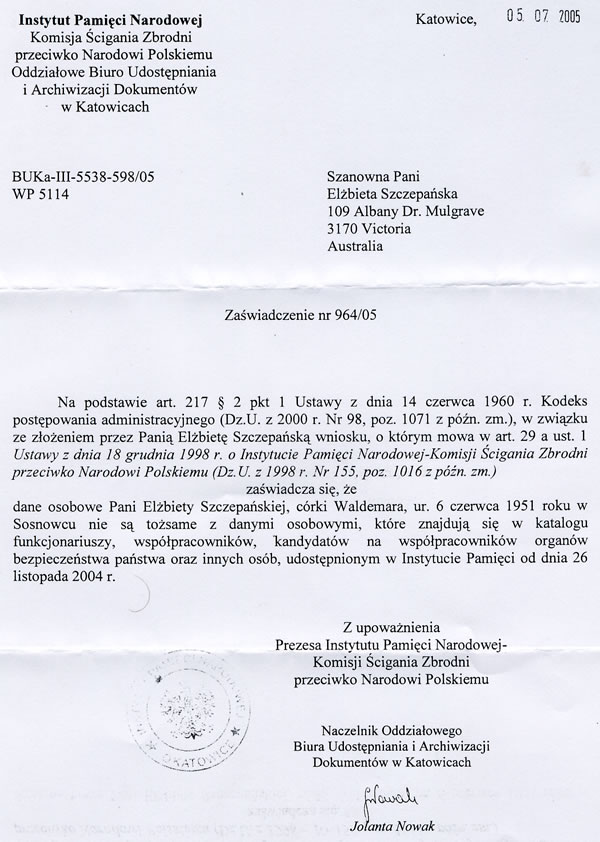 IPN ZA�WIADCZENIE - E. SZCZEPA�SKA