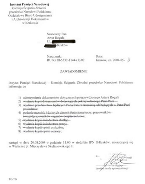 ARTUR ROGALA - ZAWIADOMIENIE